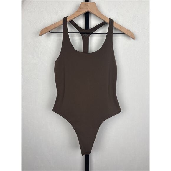 Alo Yoga Sleek Back Bodysuit Women's Small Brown Athletic Stretch Workout Sculpt - Picture 1 of 8